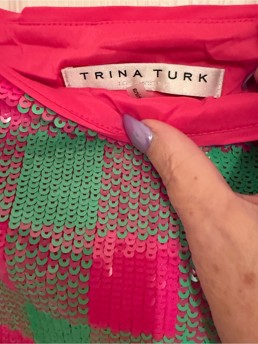 Trina Turk Pink and Green Sequin Checker Mini Skirt - Picture 3 of 4